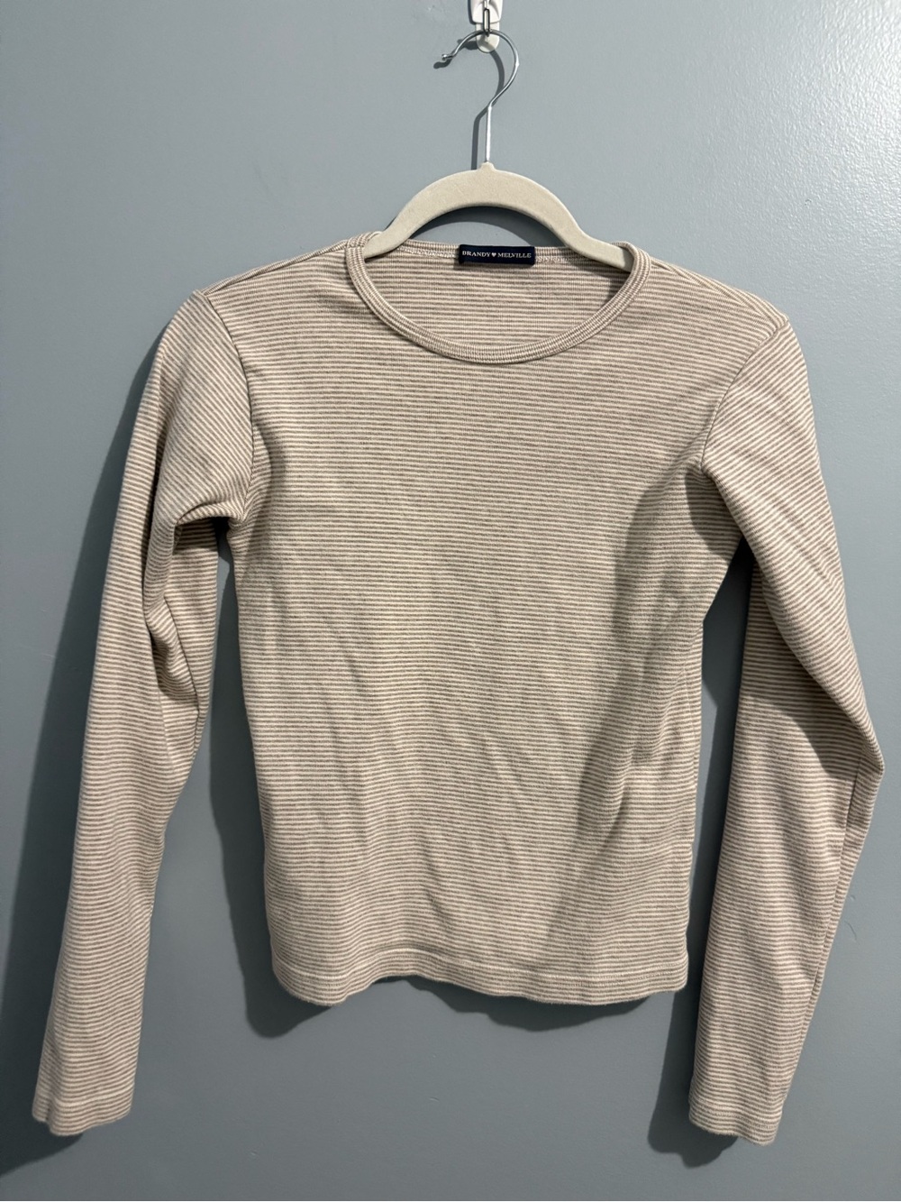 Brandy Melville Tan & White Striped Long Sleeve OS